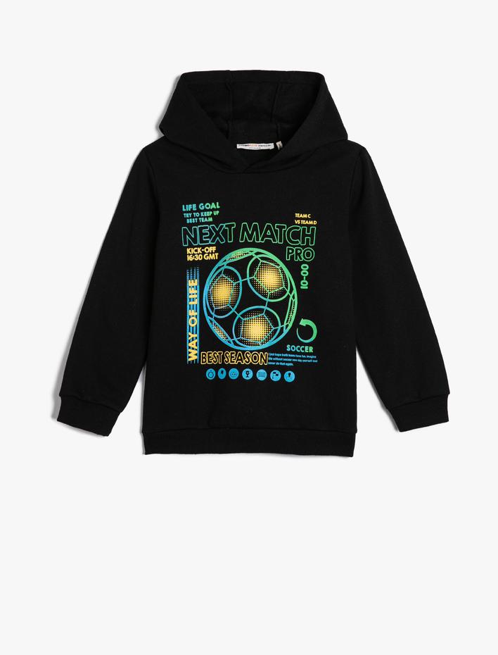 Erkek Çocuk Kapşonlu Sweatshirt Şardonlu Futbol Baskılı