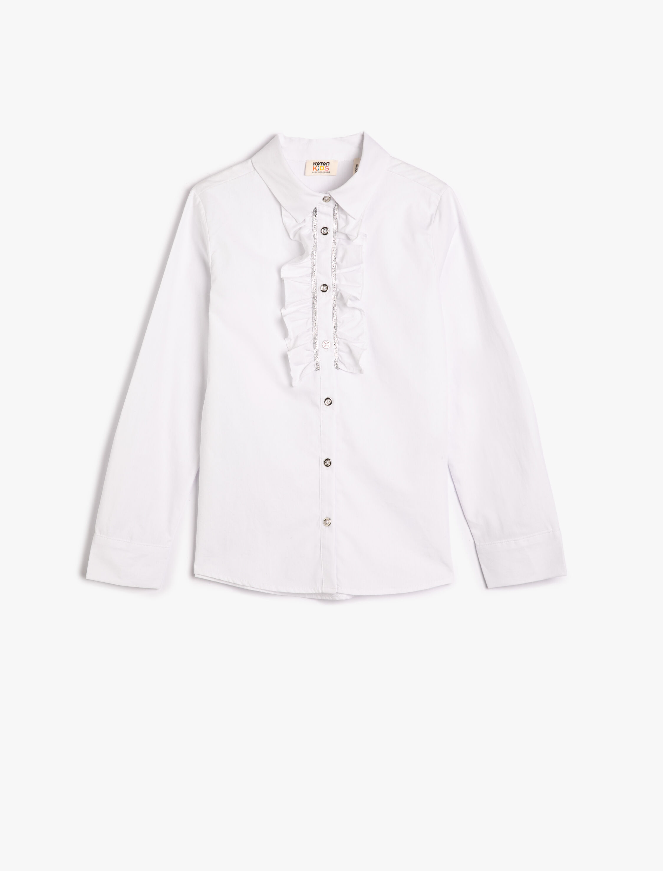  Kız Çocuk Gömlek Fırfırlı Simli Şerit Detaylı Uzun Kollu