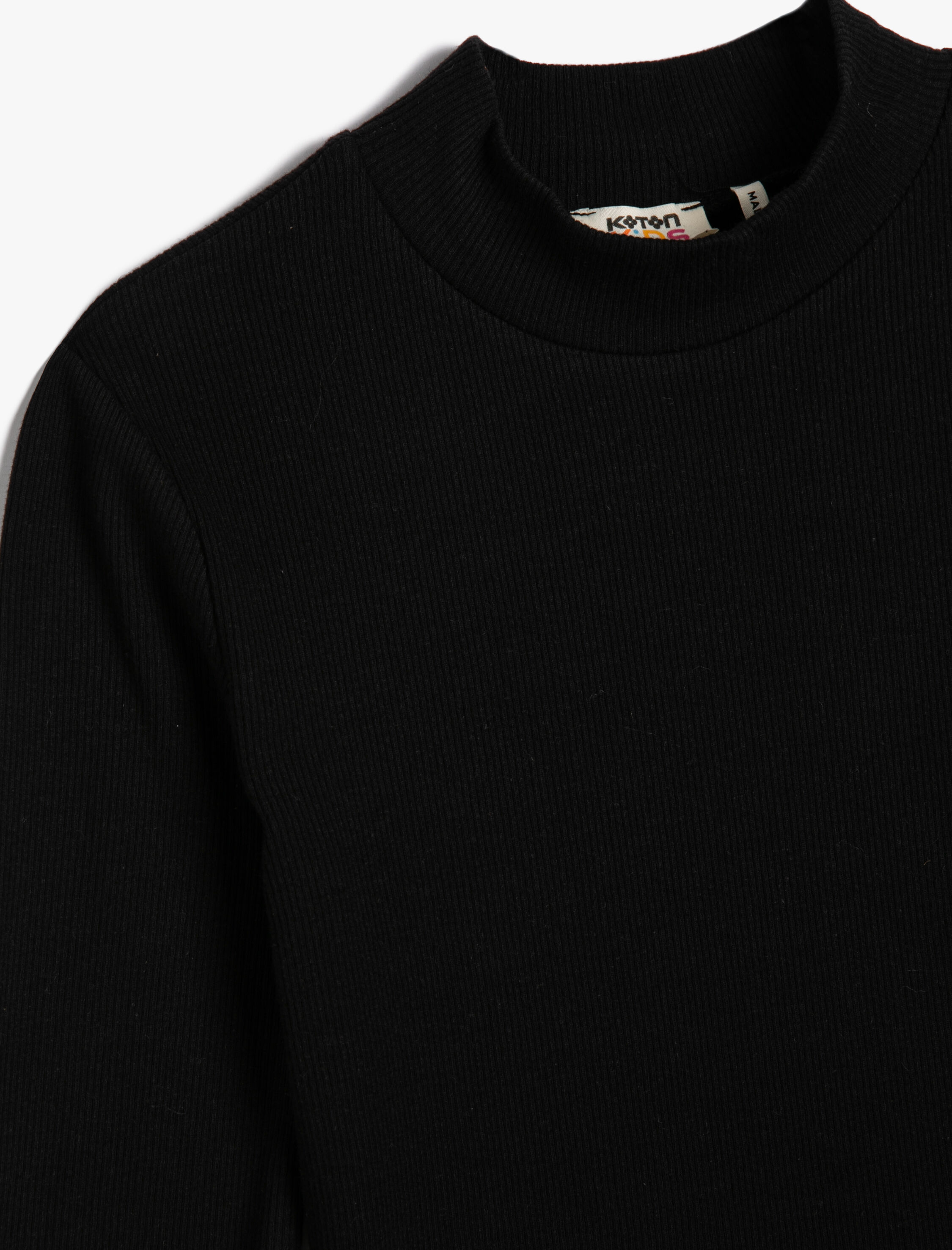  Kız Çocuk Basic Boğazlı Tişört Slim Uzun Kollu Ribanalı Pamuklu