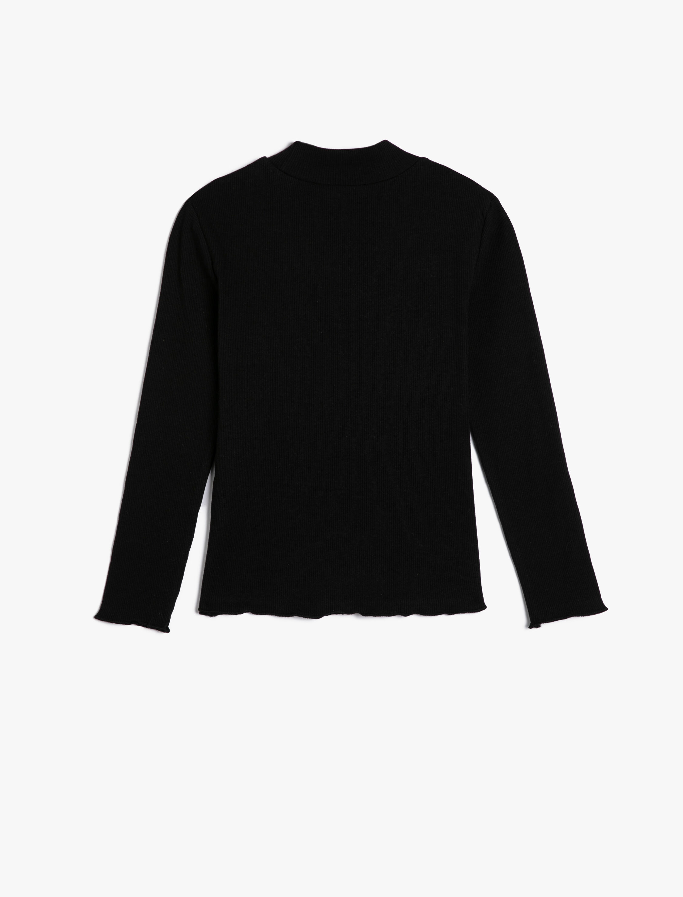  Kız Çocuk Basic Boğazlı Tişört Slim Uzun Kollu Ribanalı Pamuklu