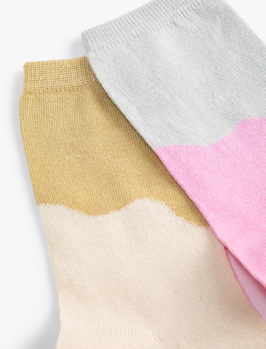  Kadın Soket Çorap Seti 2'li Renk Bloklu
