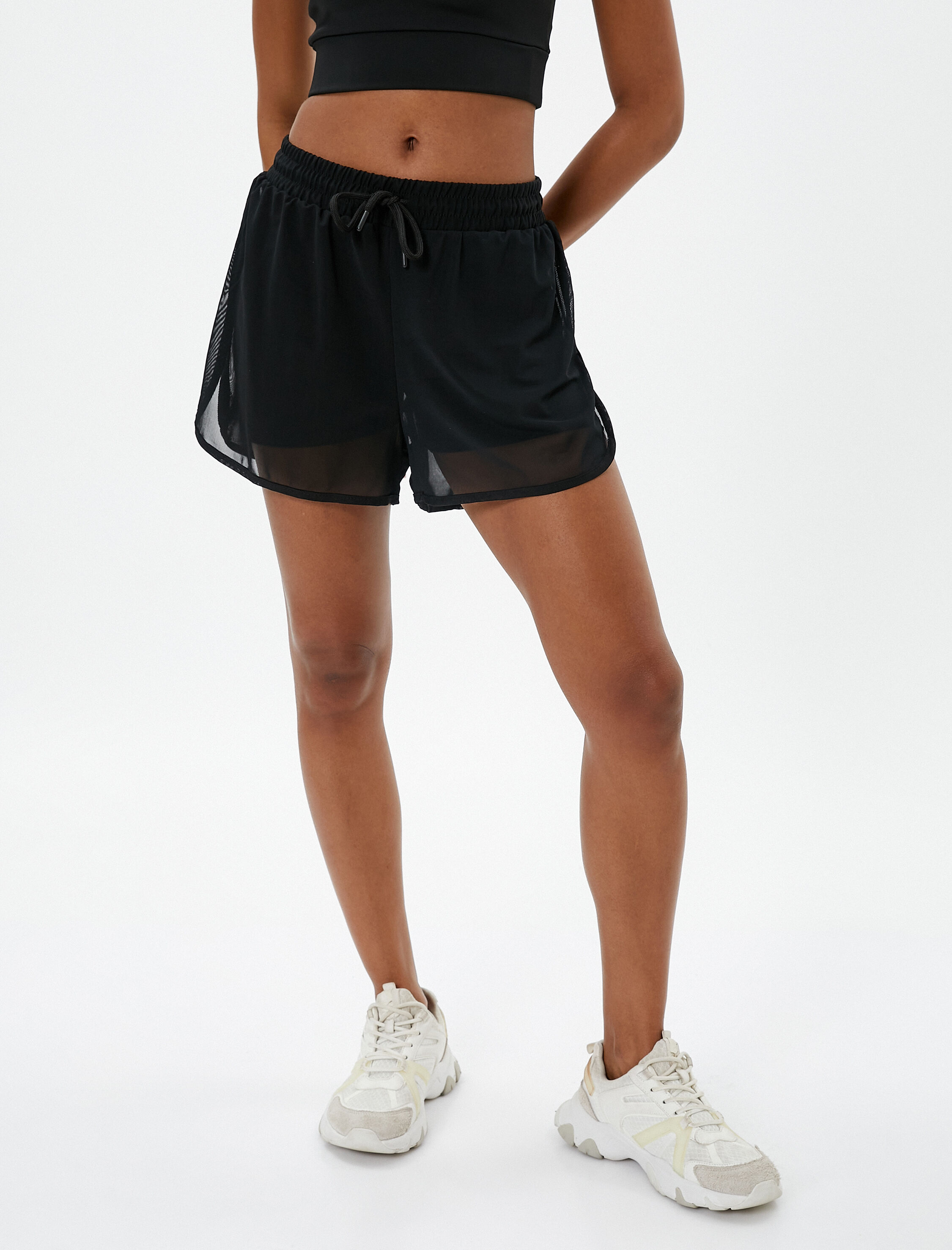   File Taytlı Şort Beli Bağlamalı