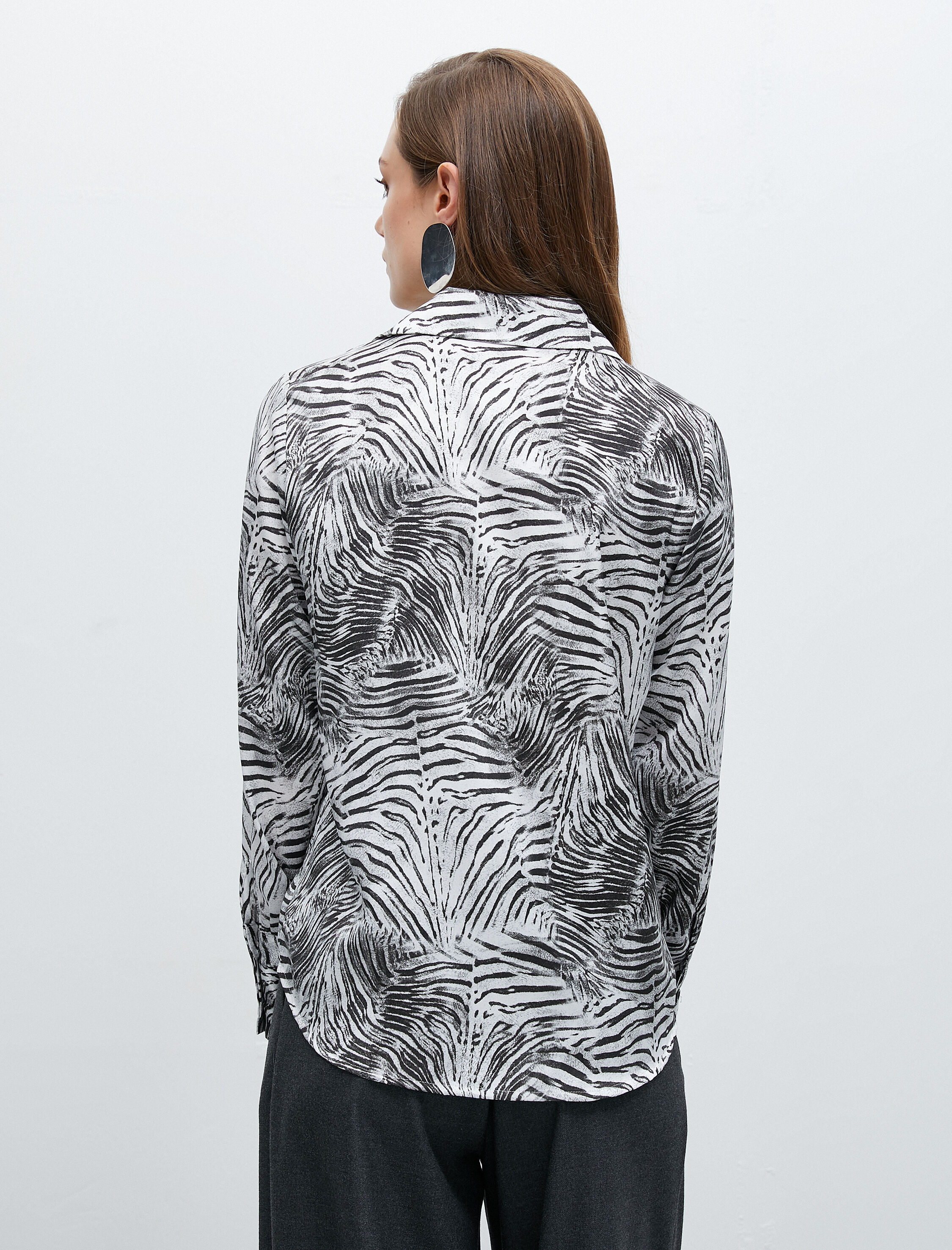   Saten Gömlek Animal Desenli Uzun Kollu