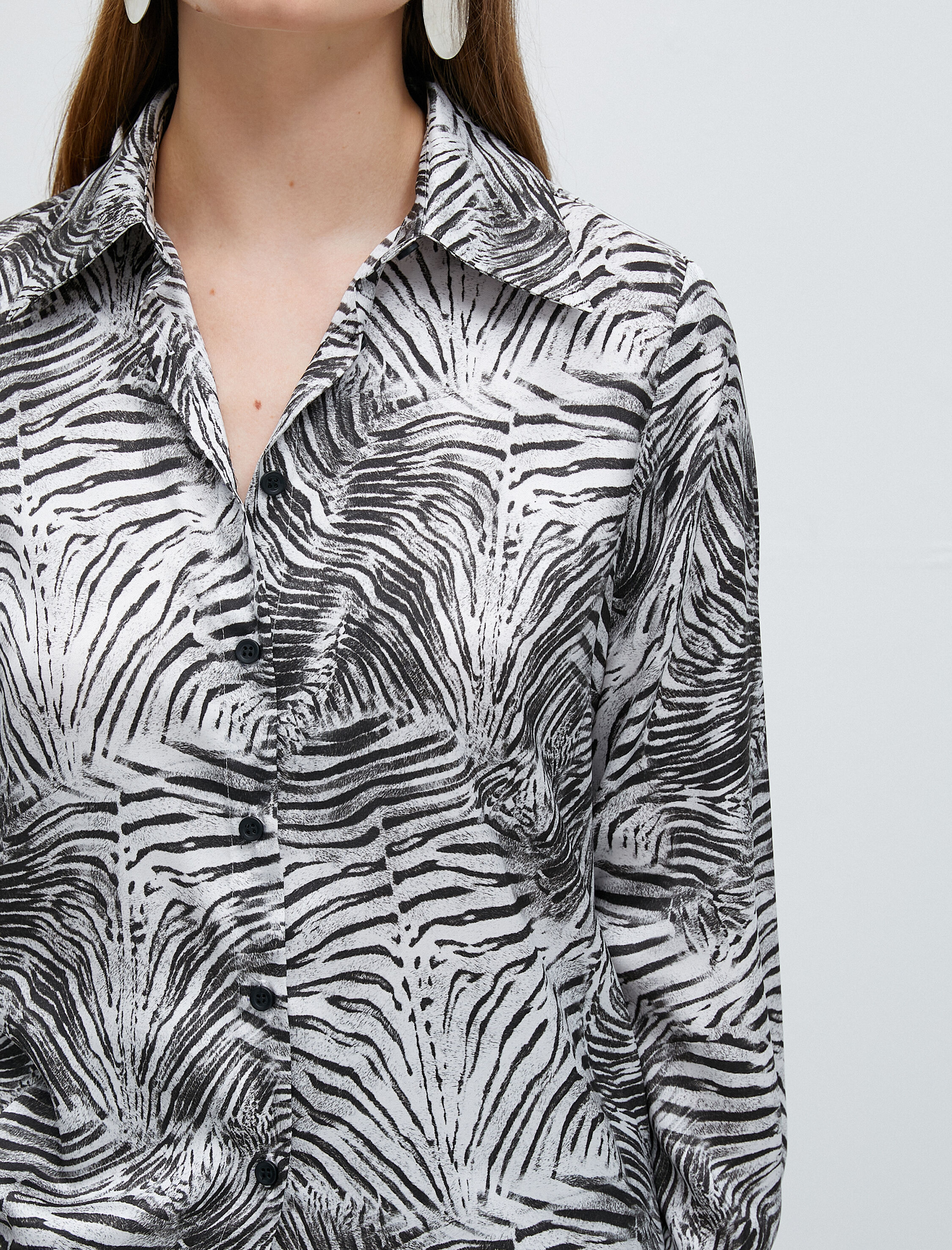   Saten Gömlek Animal Desenli Uzun Kollu