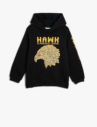 Kapşonlu Sweatshirt Şardonlu Şahin Baskılı