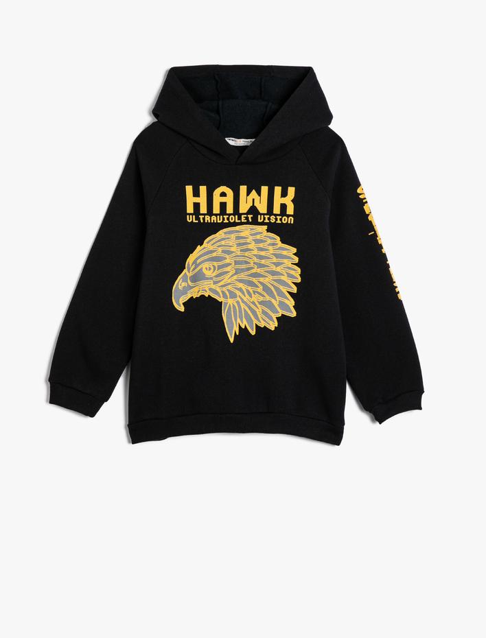 Erkek Çocuk Kapşonlu Sweatshirt Şardonlu Şahin Baskılı