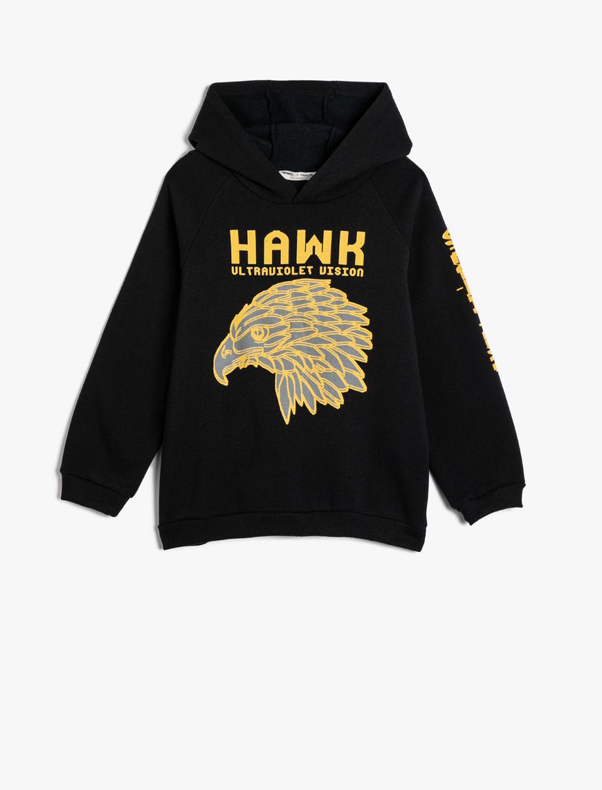  Erkek Çocuk Kapşonlu Sweatshirt Şardonlu Şahin Baskılı