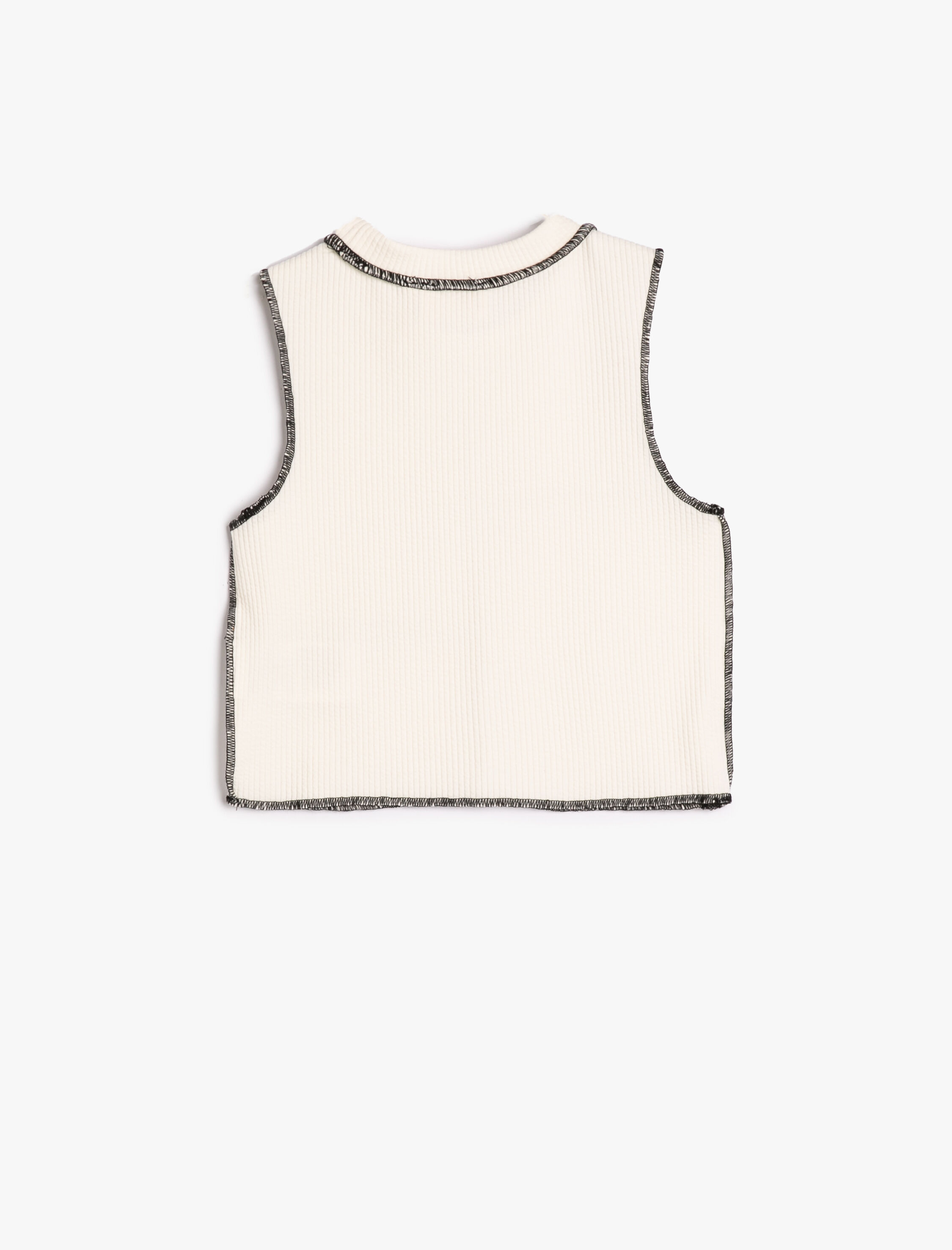  Kız Çocuk Kolsuz Crop Üst Bisiklet Yaka Parçalı Dikiş Detaylı Ribanalı