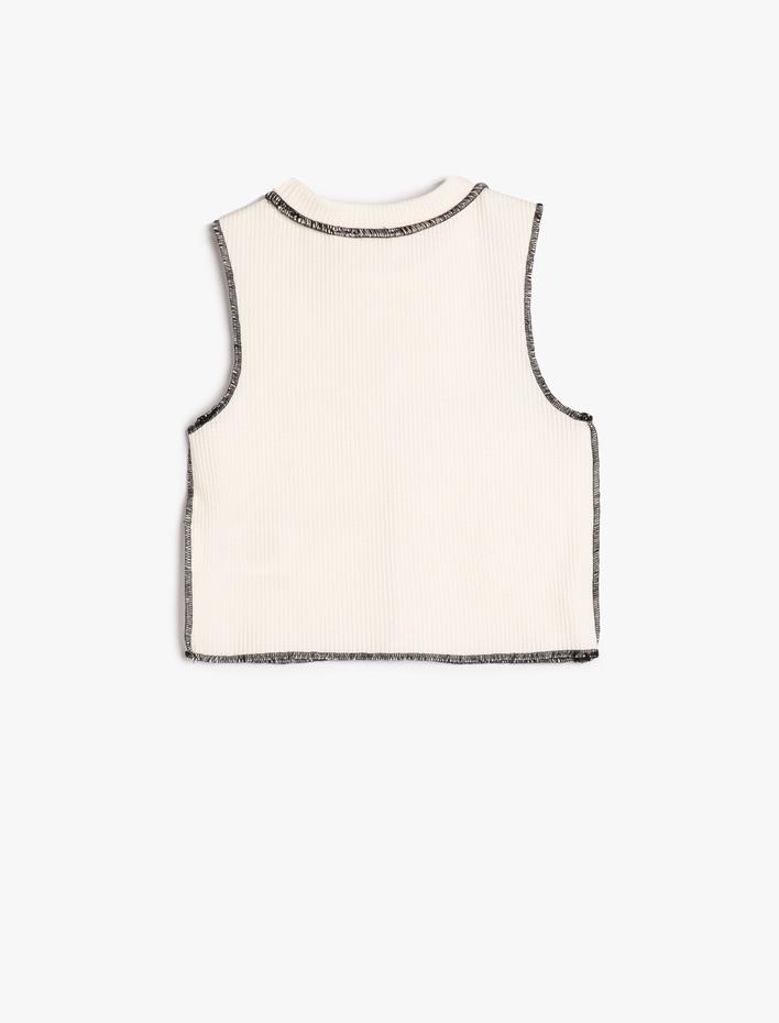 Kız Çocuk Kolsuz Crop Üst Bisiklet Yaka Parçalı Dikiş Detaylı Ribanalı