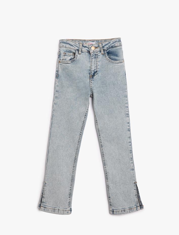 Kız Çocuk Normal Bel Yırtmaç Detaylı Pamuklu Kot Pantolon - Slim Jean