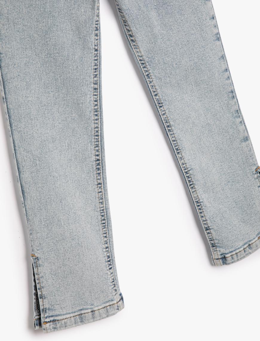  Kız Çocuk Normal Bel Yırtmaç Detaylı Pamuklu Kot Pantolon - Slim Jean