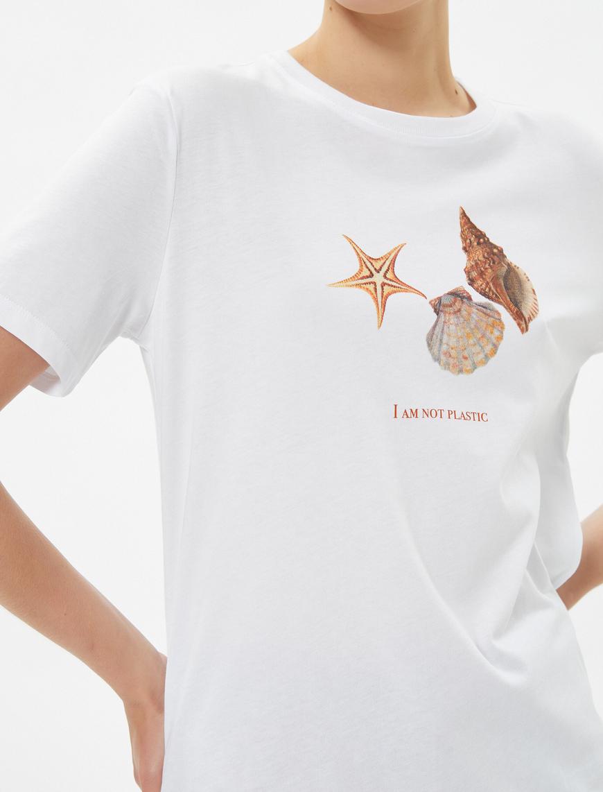   Şahika Ercümen X Koton - Deniz Kabuğu ve Deniz Yıldızı Baskılı Pamuklu Tişört