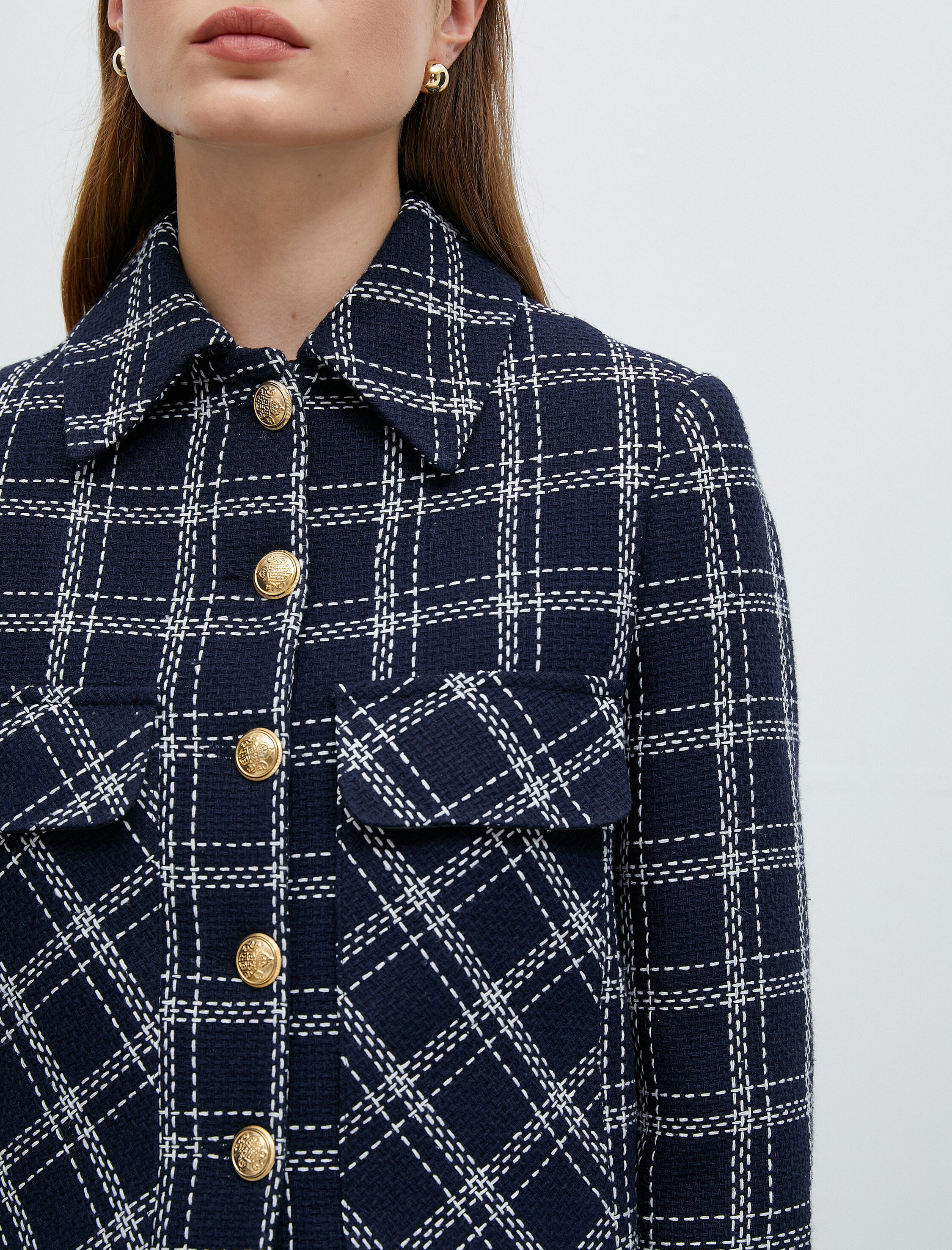   Vatkalı Kısa Tüvit Ceket Cepli Düğmeli Katlı Yaka