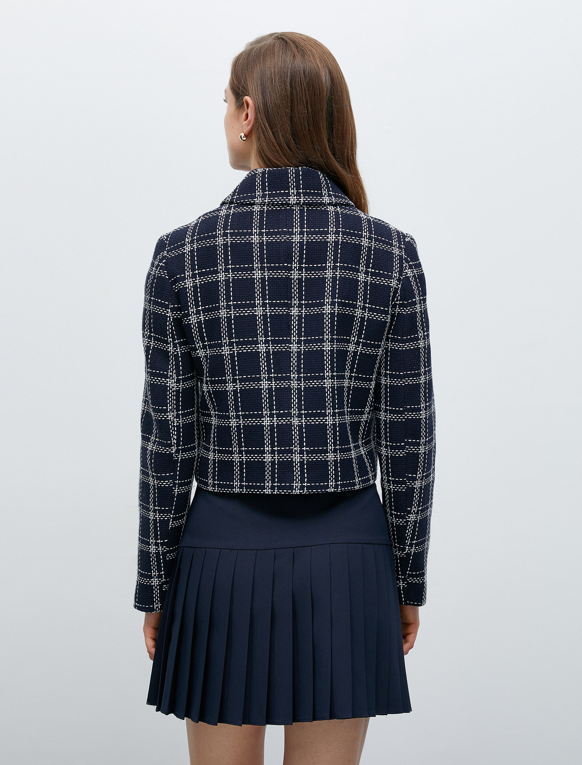   Vatkalı Kısa Tüvit Ceket Cepli Düğmeli Katlı Yaka