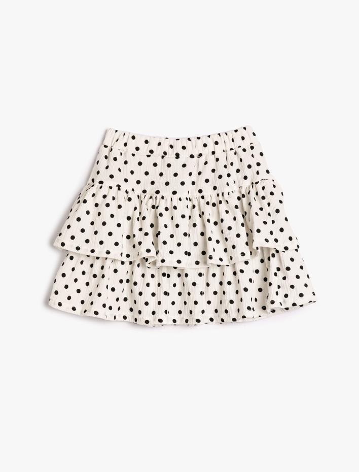 Kız Çocuk Fırfırlı Mini Etek Puantiyeli Beli Lastikli Rahat Kesim