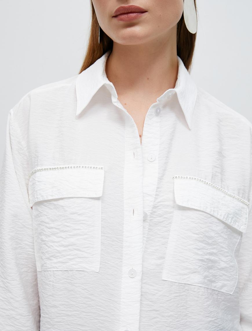   Modal Gömlek Taş Detaylı Cepli