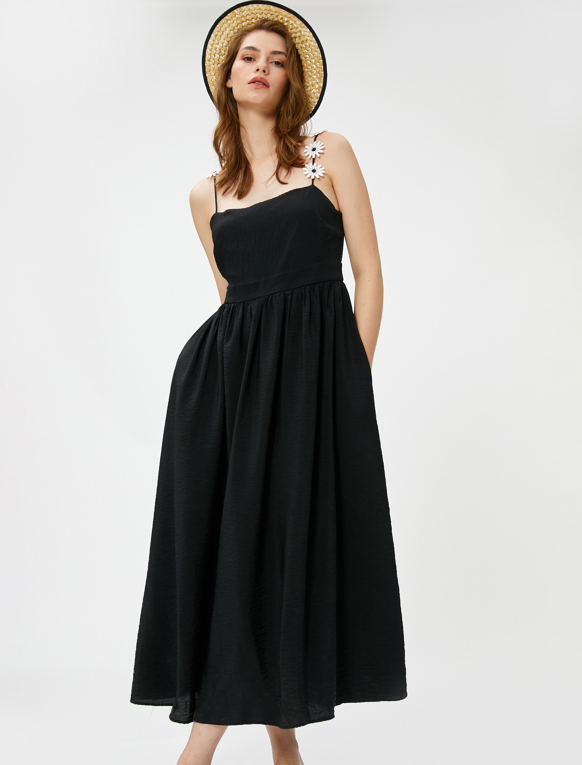   Papatya Detaylı Uzun Yazlık Elbise Viskon