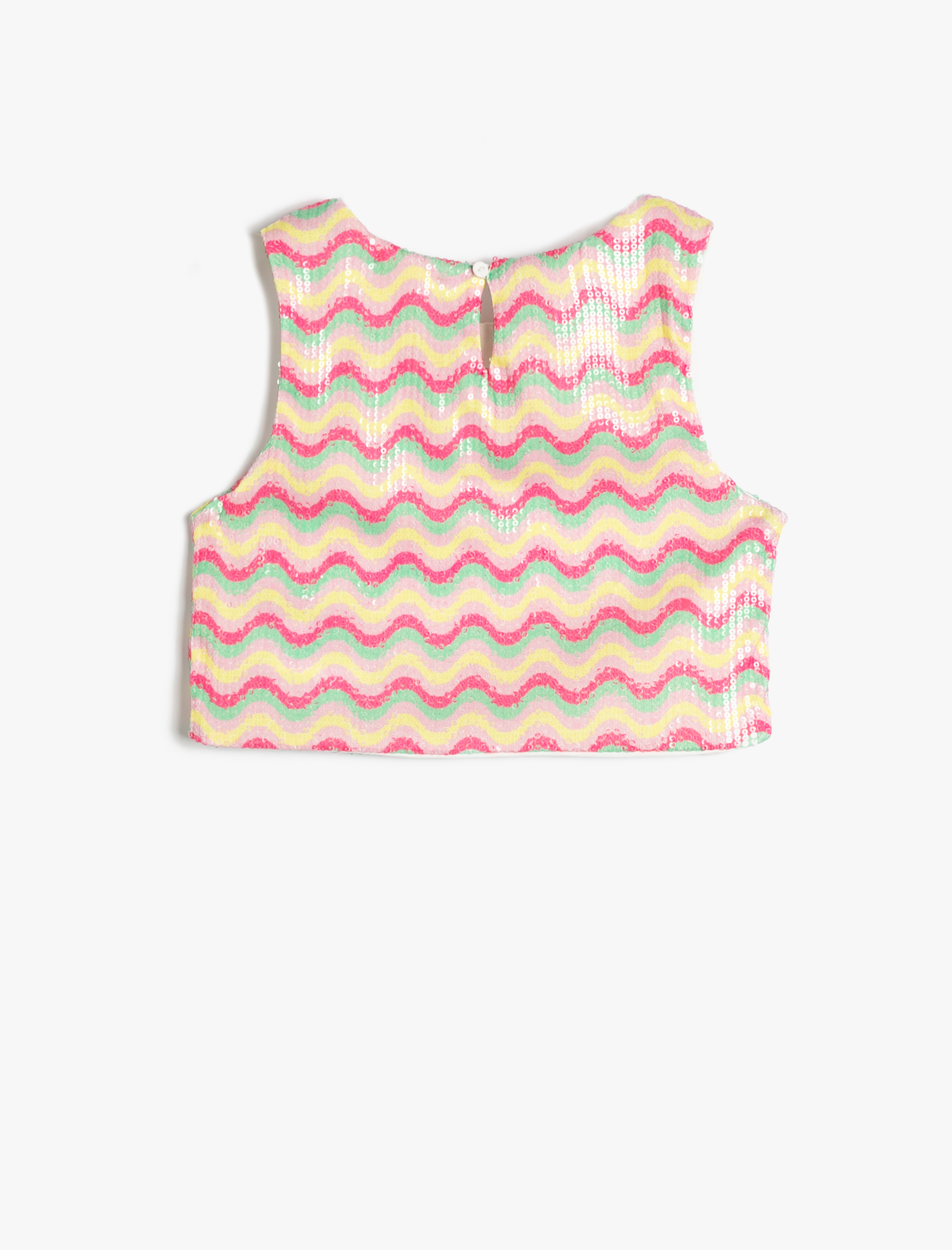  Kız Çocuk Crop Üst Pul Payet İşlemeli Kolsuz Yuvarlak Yaka