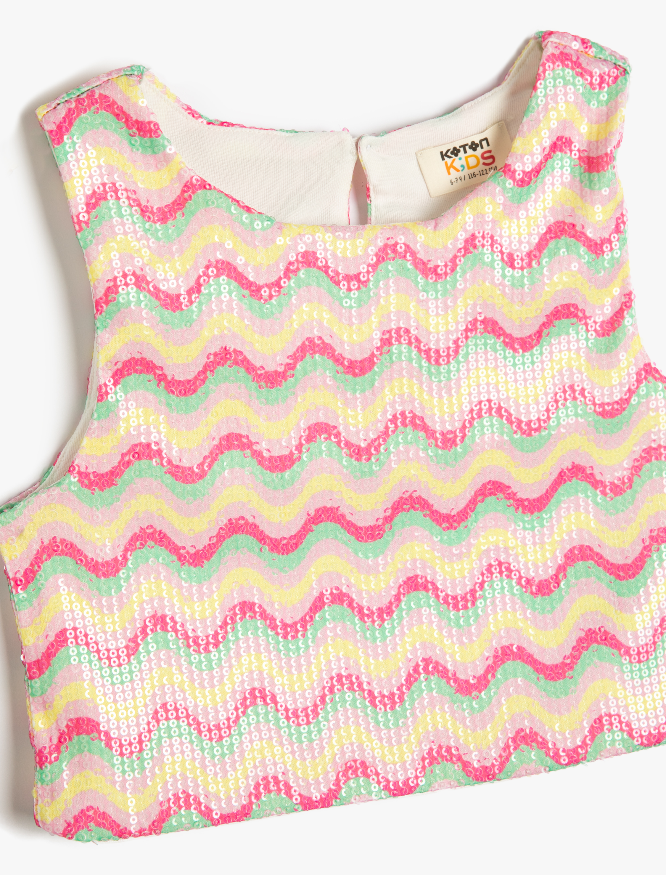  Kız Çocuk Crop Üst Pul Payet İşlemeli Kolsuz Yuvarlak Yaka