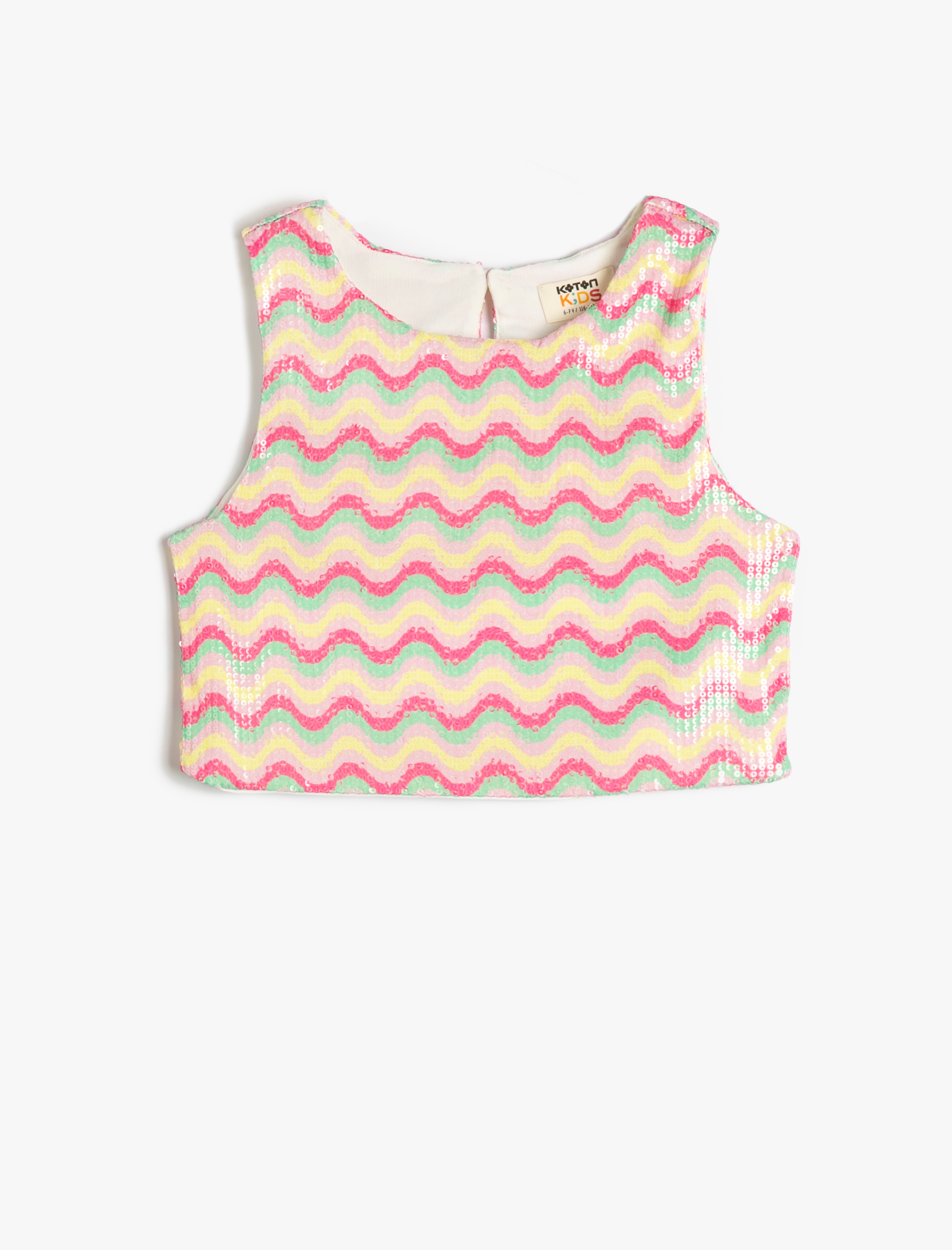  Kız Çocuk Crop Üst Pul Payet İşlemeli Kolsuz Yuvarlak Yaka