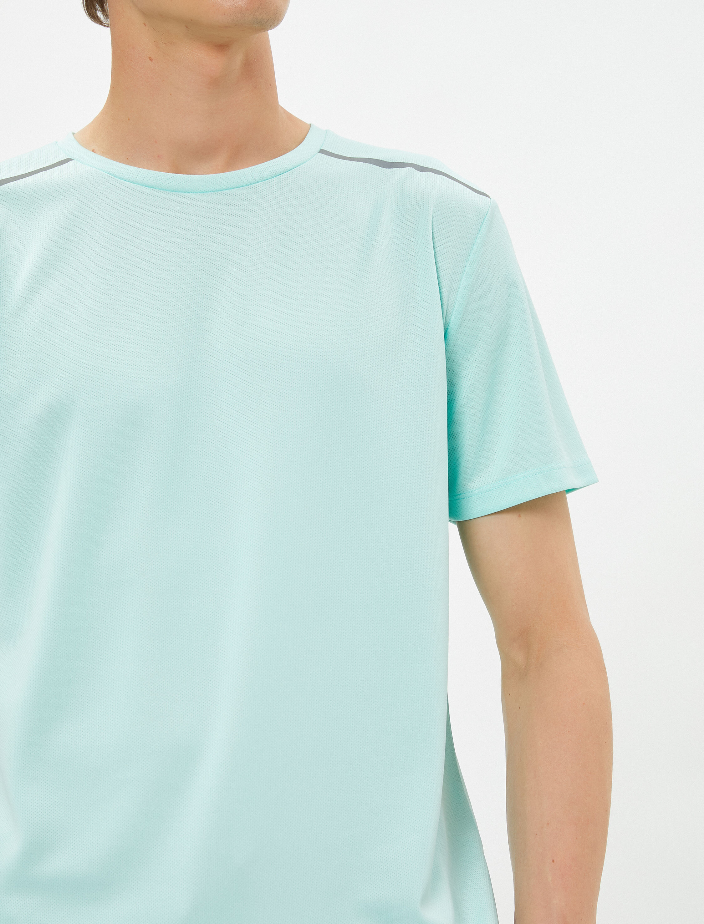   Spor Tişört Şerit Baskılı Bisiklet Yaka Kısa Kollu