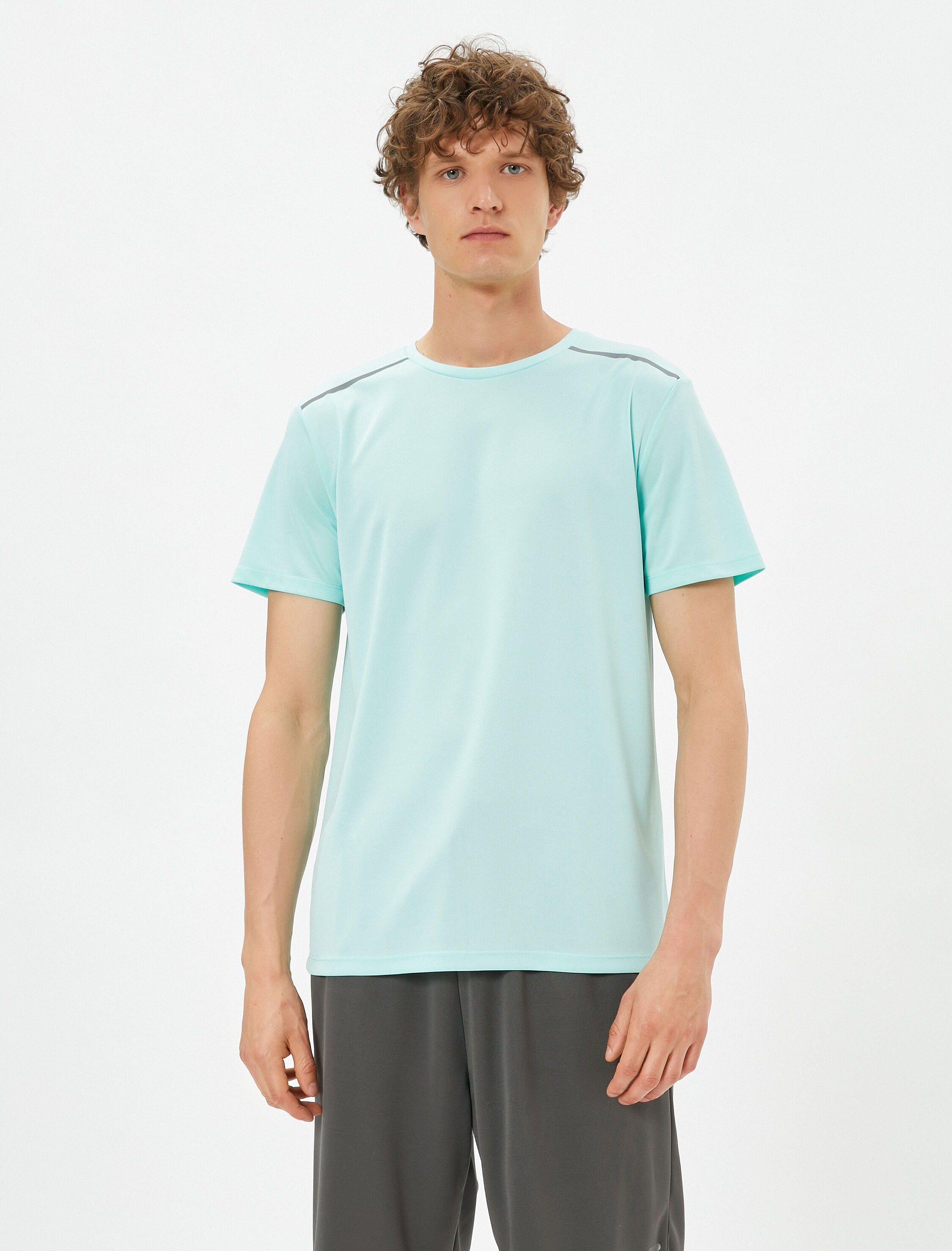   Spor Tişört Şerit Baskılı Bisiklet Yaka Kısa Kollu