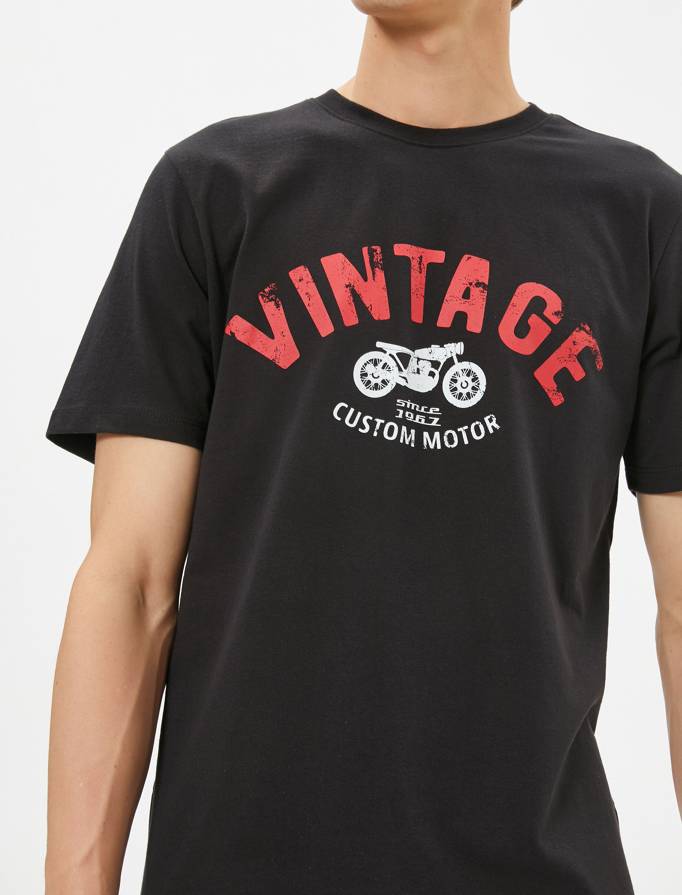   Slogan Baskılı Tişört Motosiklet Temalı Bisiklet Yaka Pamuklu