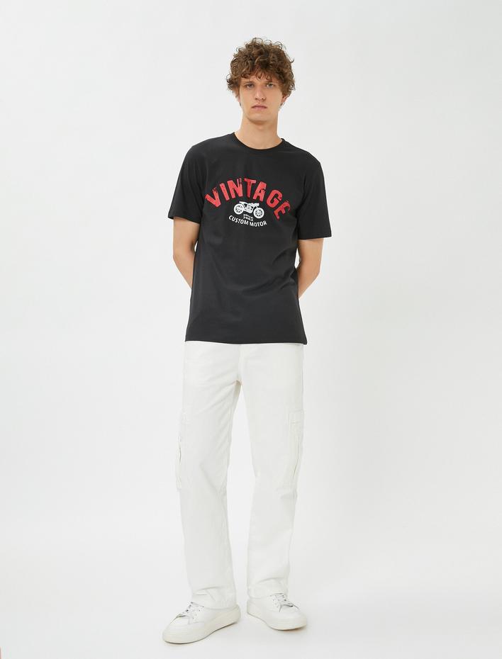  Slogan Baskılı Tişört Motosiklet Temalı Bisiklet Yaka Pamuklu