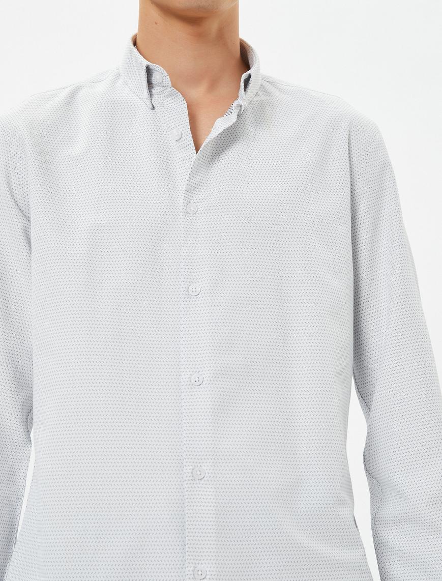   Spor Gömlek Slim Fit Minimal Baskı Detaylı Klasik Yaka Uzun Kollu Non Iron