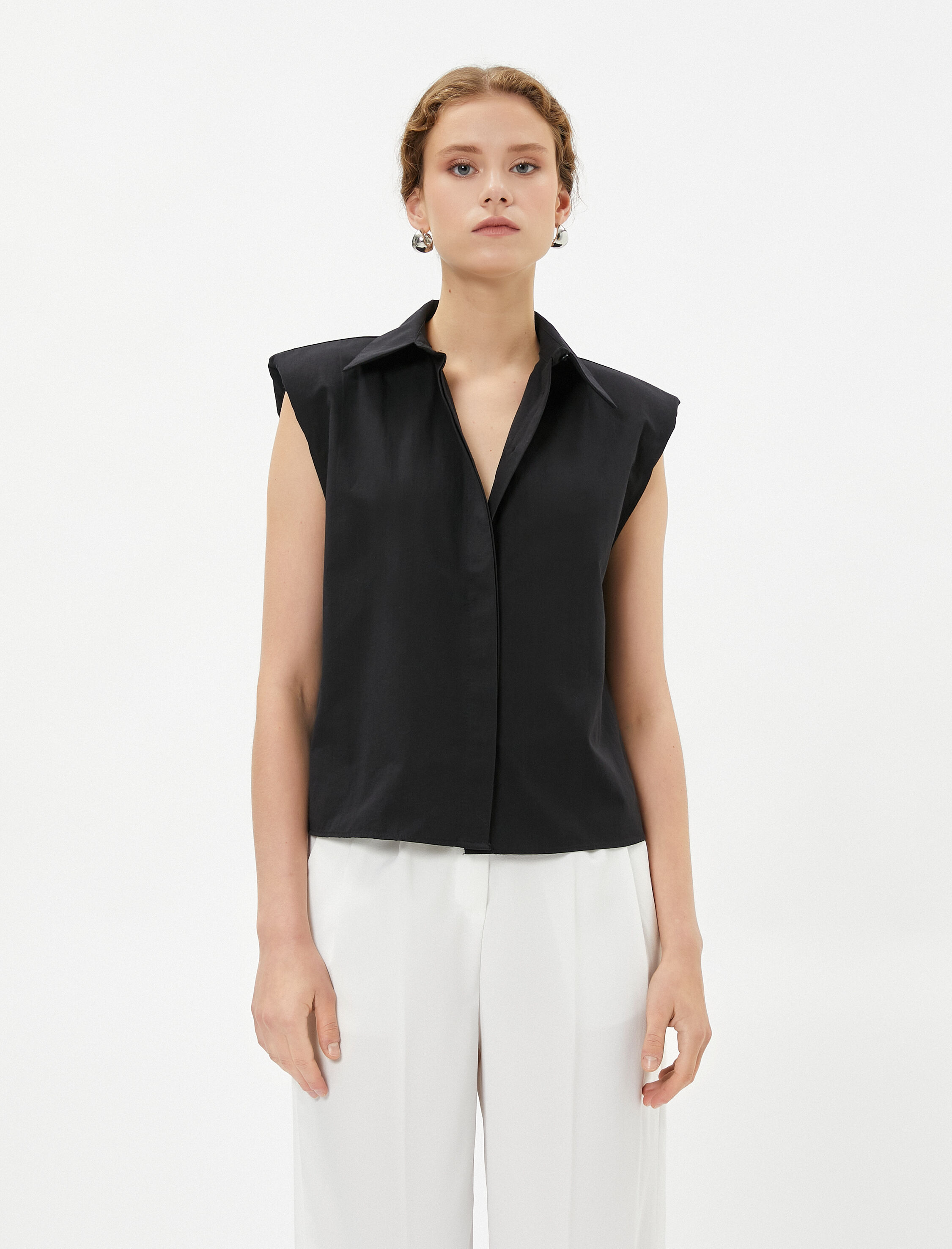   Vatkalı Gömlek Kolsuz Gizli Düğmeli