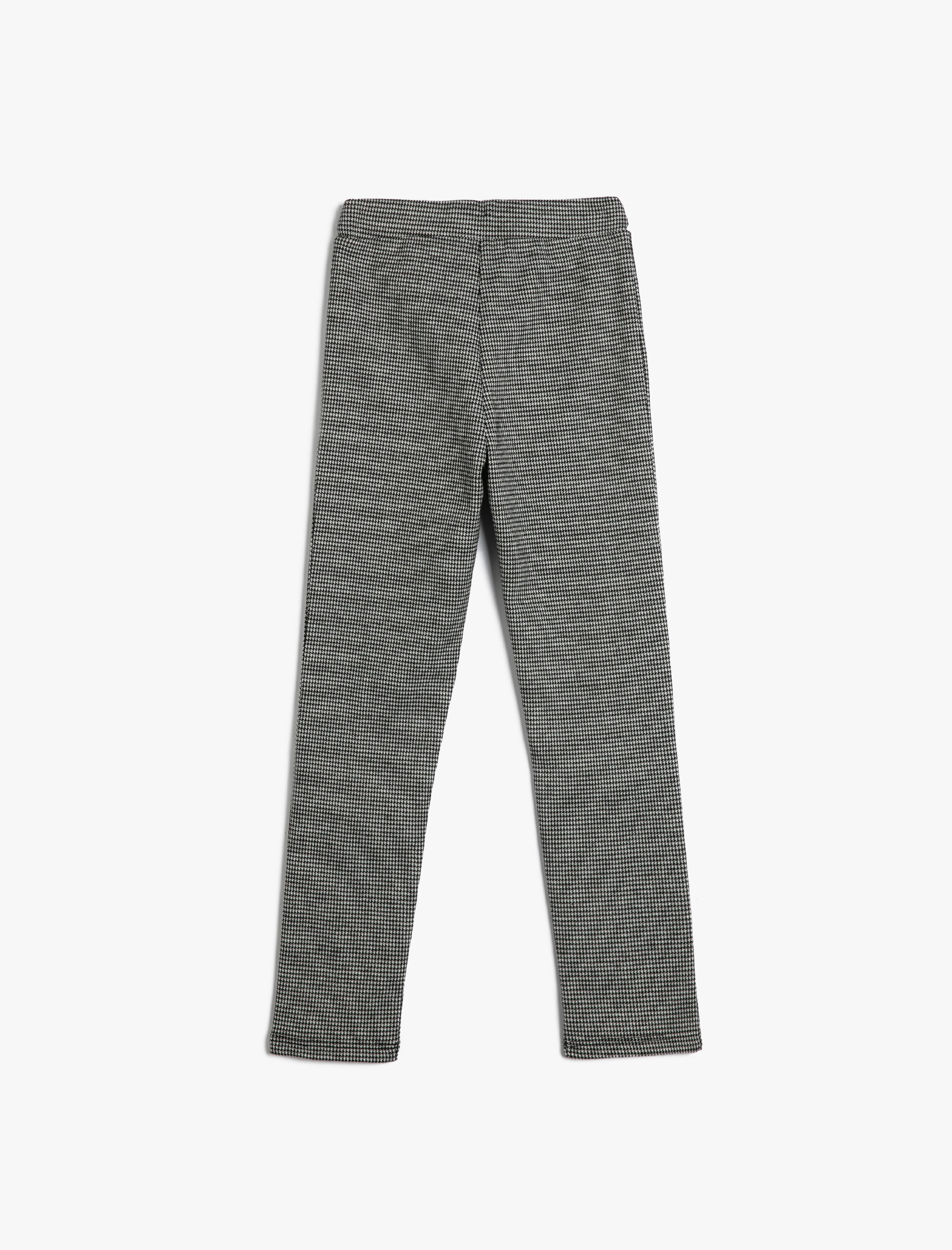  Kız Çocuk Kışlık Pantolon Tayt Nervürlü Kemer Detaylı Kazayağı Desenli Yumuşak Dokulu