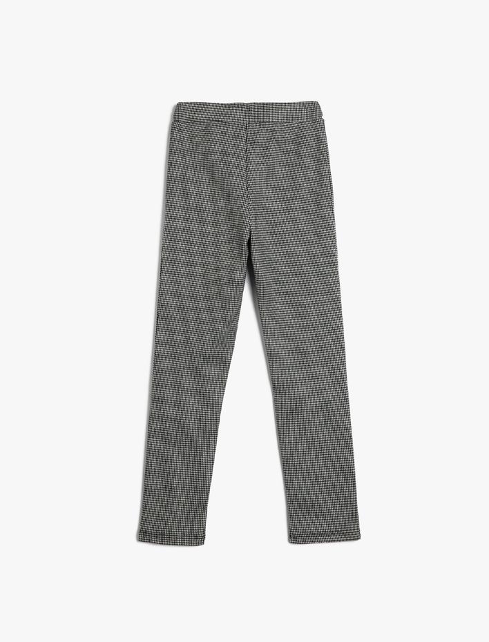 Kız Çocuk Kışlık Pantolon Tayt Nervürlü Kemer Detaylı Kazayağı Desenli Yumuşak Dokulu