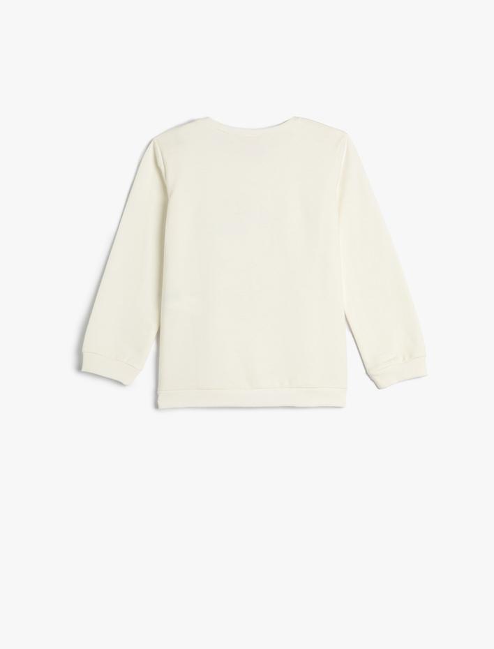 Kız Bebek Sweatshirt Uzun Kollu Bisiklet Yaka Şardonlu Baskılı Pamuklu