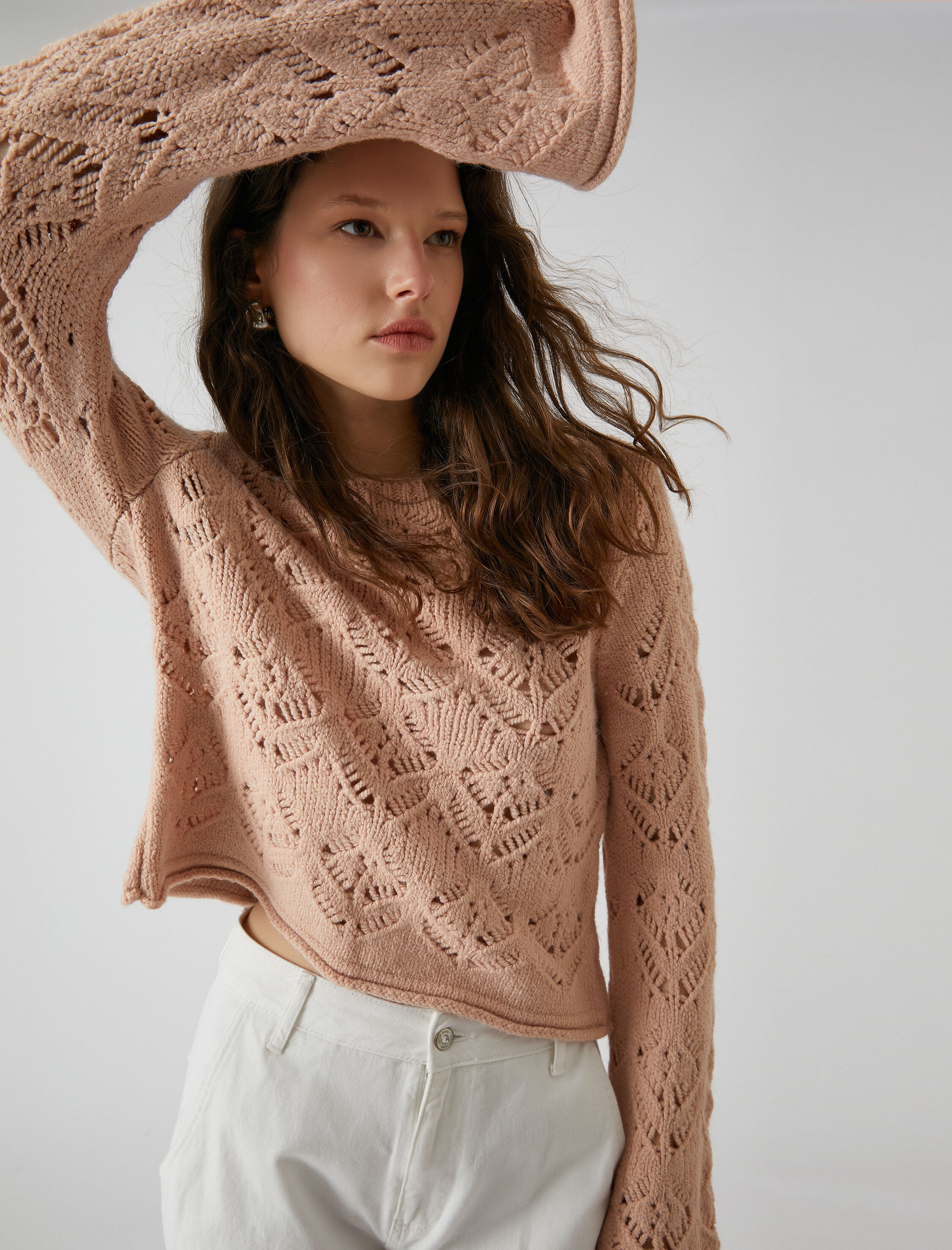   Ajurlu Triko Kazak İspanyol Kol Bisiklet Yaka Örgü