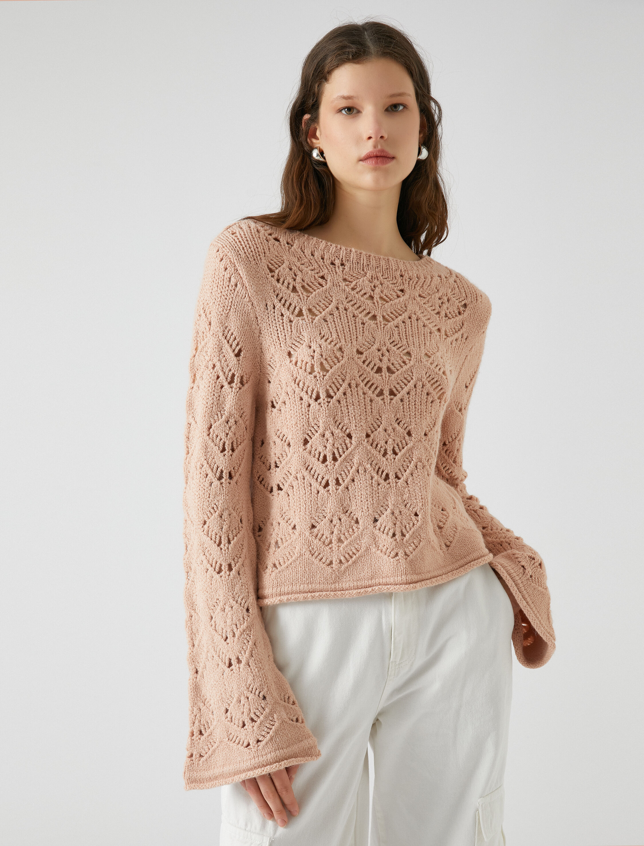   Ajurlu Triko Kazak İspanyol Kol Bisiklet Yaka Örgü