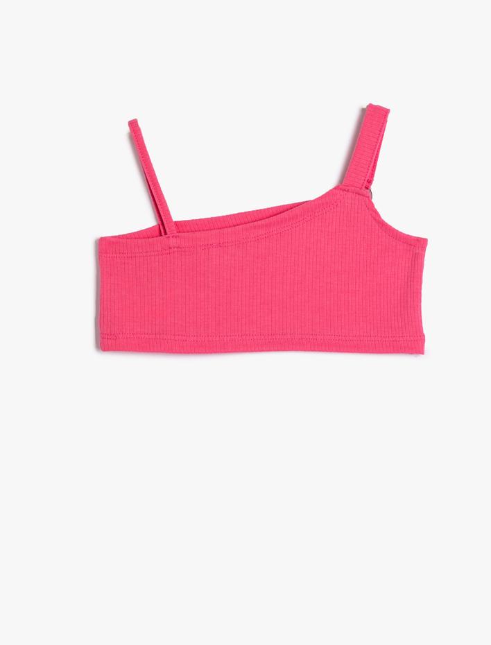 Kız Çocuk Crop Üst Slim Ribanalı Tek Omuz Toka Detaylı