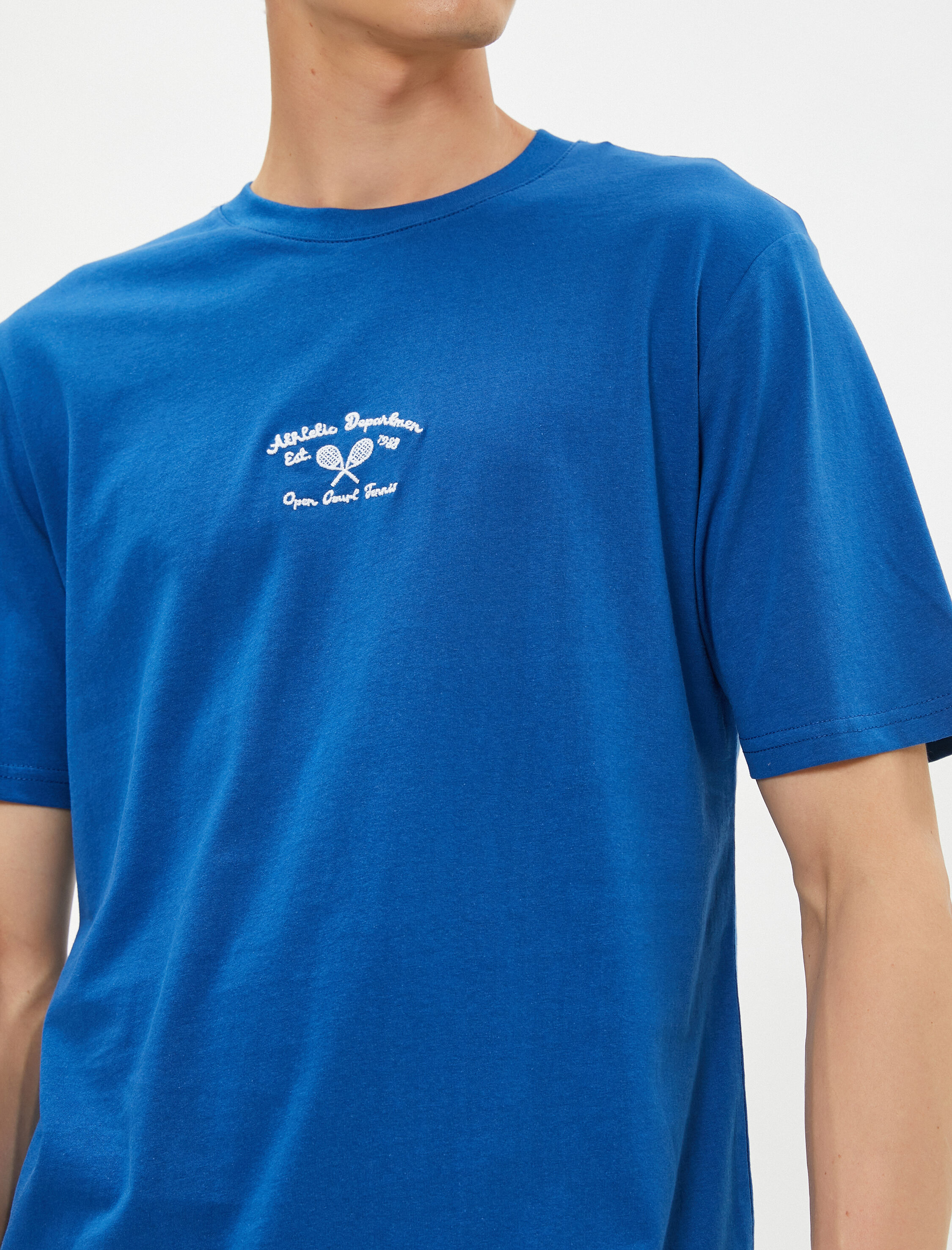   Slogan Baskılı Tişört Bisiklet Yaka Düşük Omuzlu Pamuklu