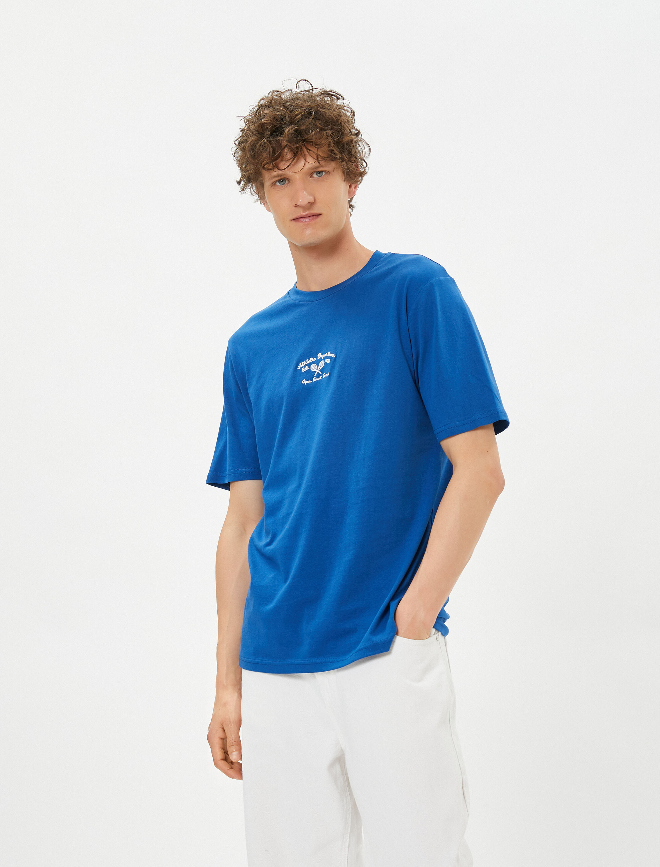   Slogan Baskılı Tişört Bisiklet Yaka Düşük Omuzlu Pamuklu