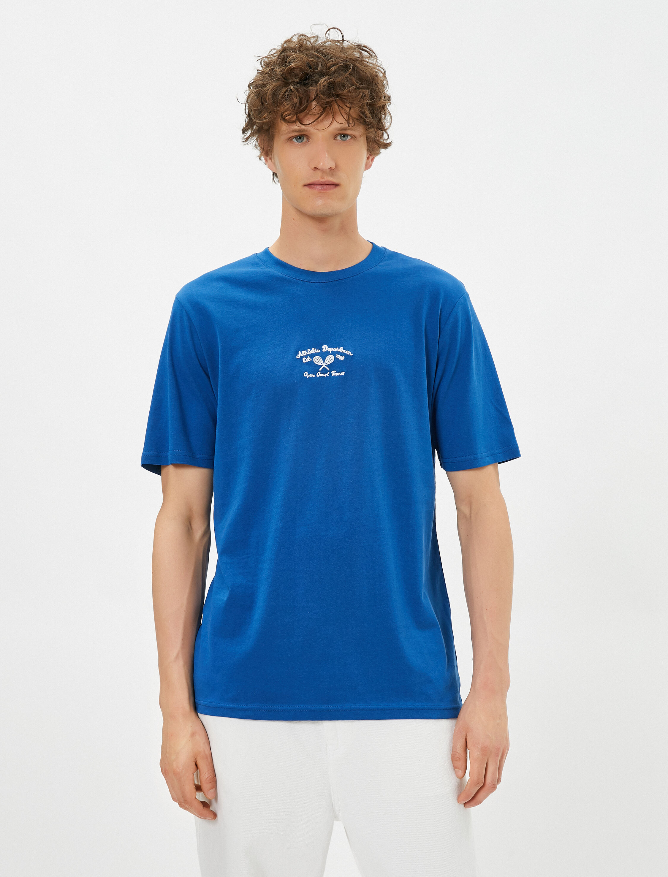   Slogan Baskılı Tişört Bisiklet Yaka Düşük Omuzlu Pamuklu