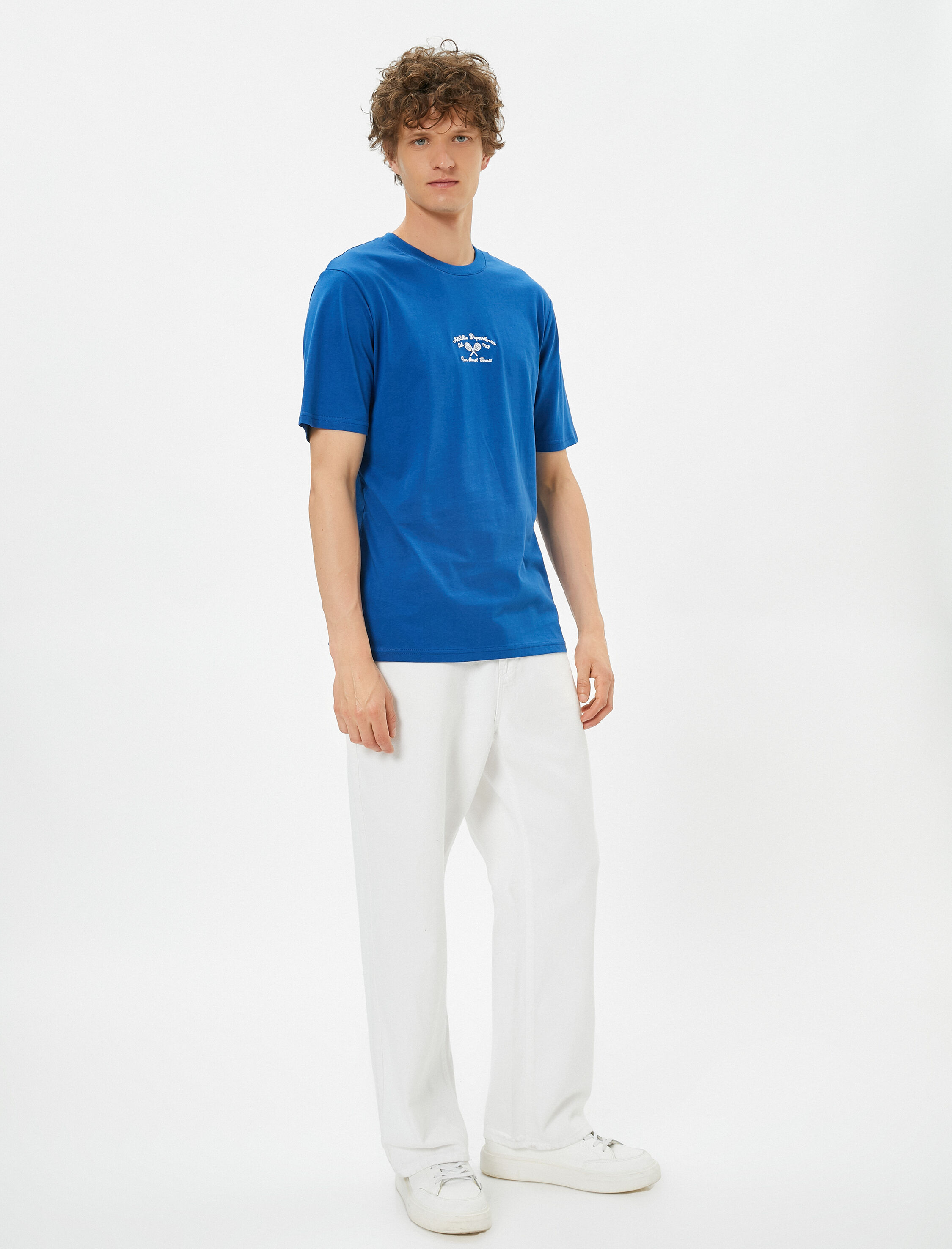   Slogan Baskılı Tişört Bisiklet Yaka Düşük Omuzlu Pamuklu