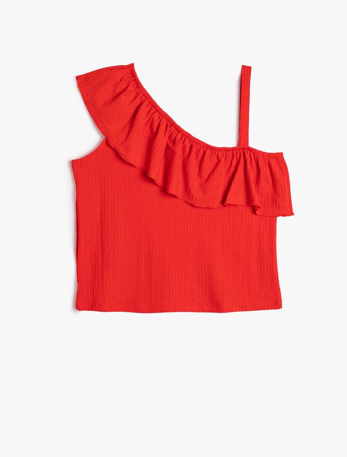 Kız Çocuk Bluz Tek Omuz Fırfırlı Askı Detaylı Dokulu