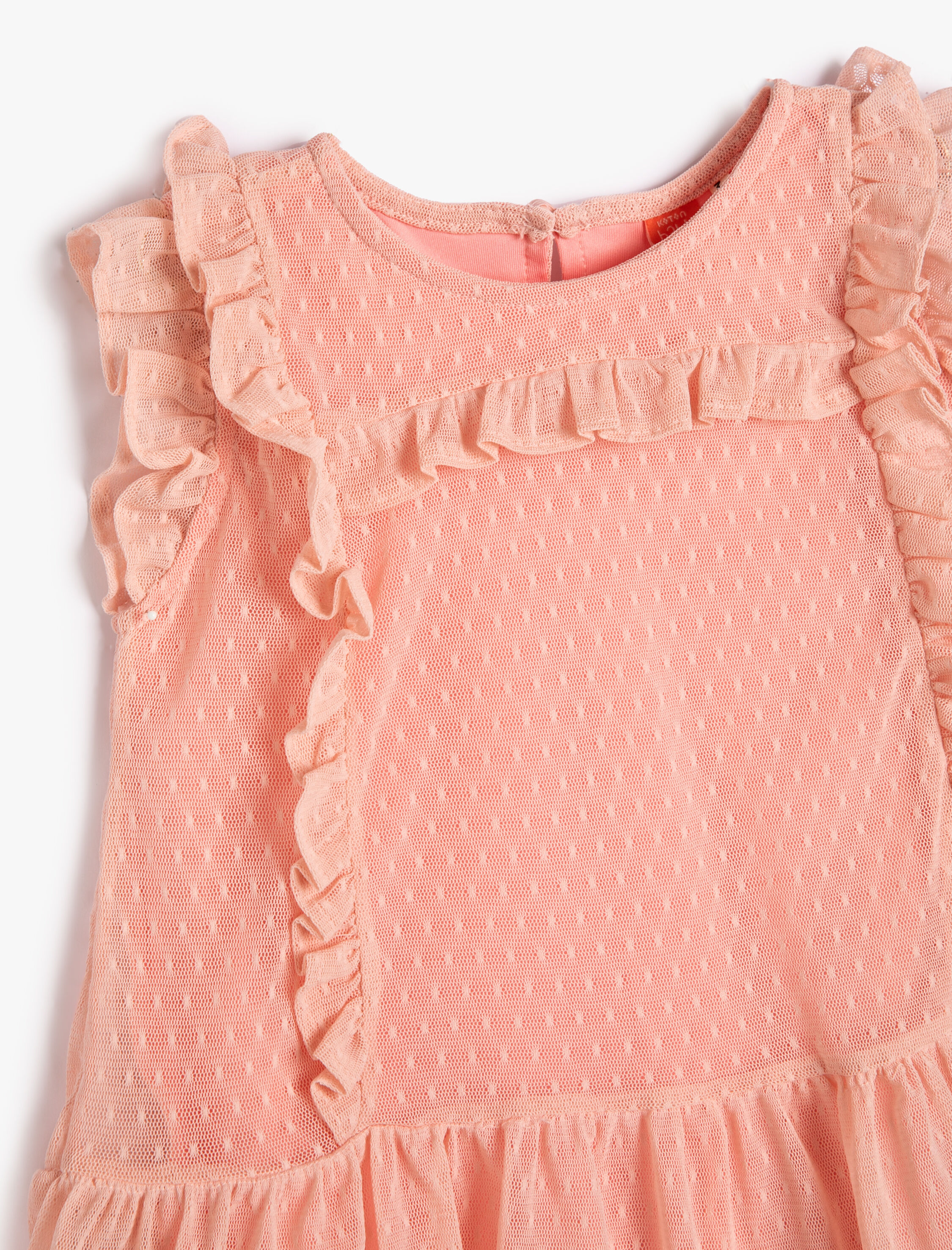  Kız Bebek Tül Elbise Kolsuz Yuvarlak Yaka Fırfırlı Astarlı