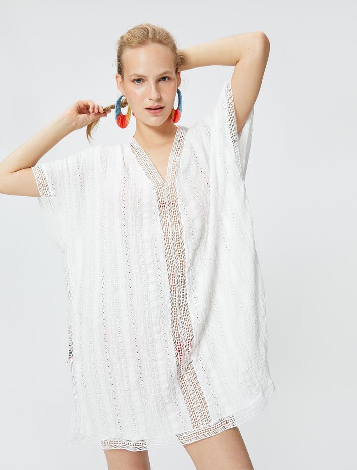  Koton X Şahika Ercümen - Oversize Şerit Detaylı Plaj Elbisesi