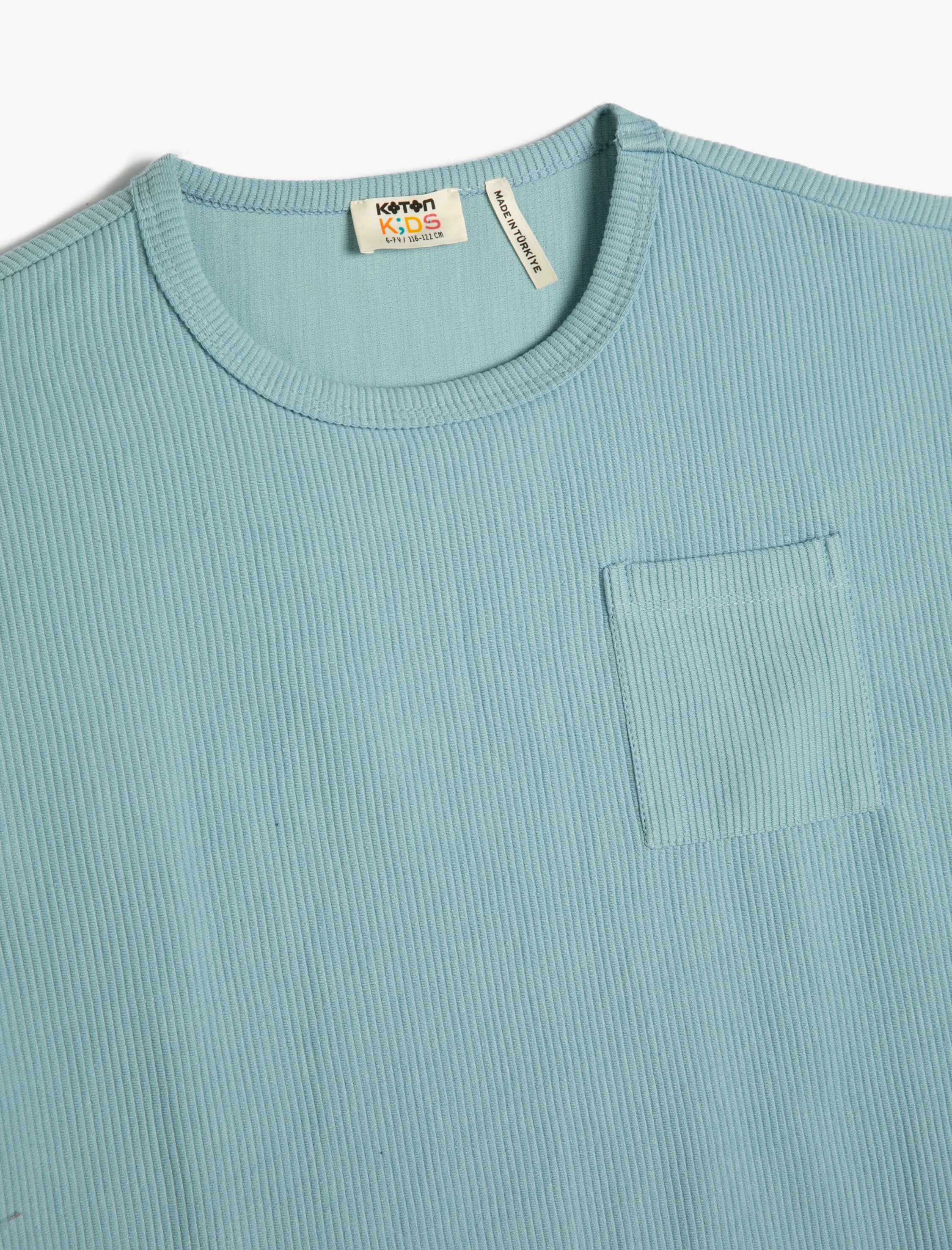  Erkek Çocuk Basic Tişört Kısa Kollu Bisiklet Yaka Cep Detaylı Ribanalı