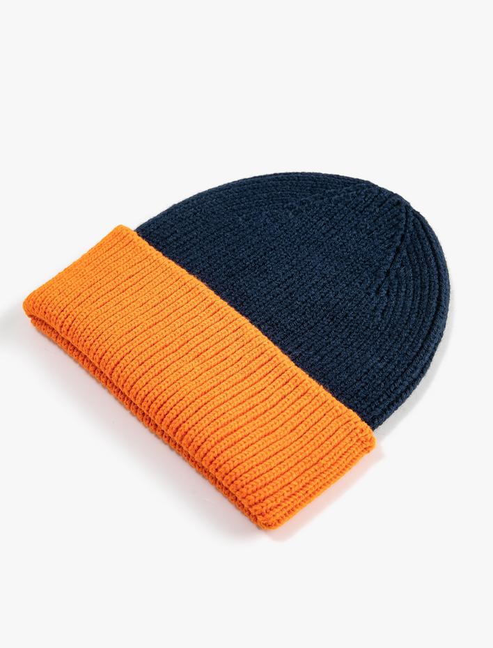 Erkek Çocuk Bere Lastikli Örgü Renk Bloklu