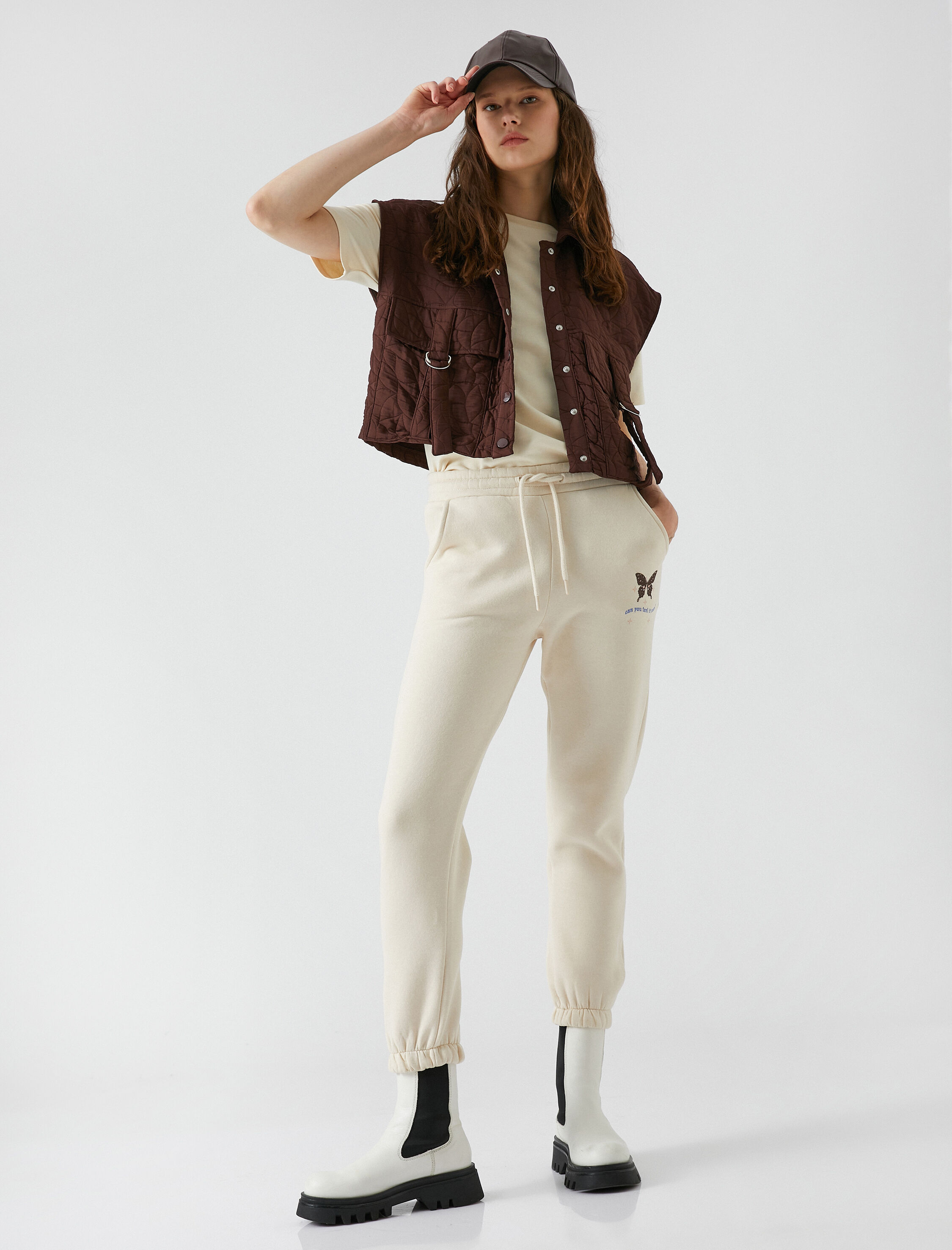   Şardonlu Jogger Eşofman Altı Standart Bel Cep Detaylı Baskılı