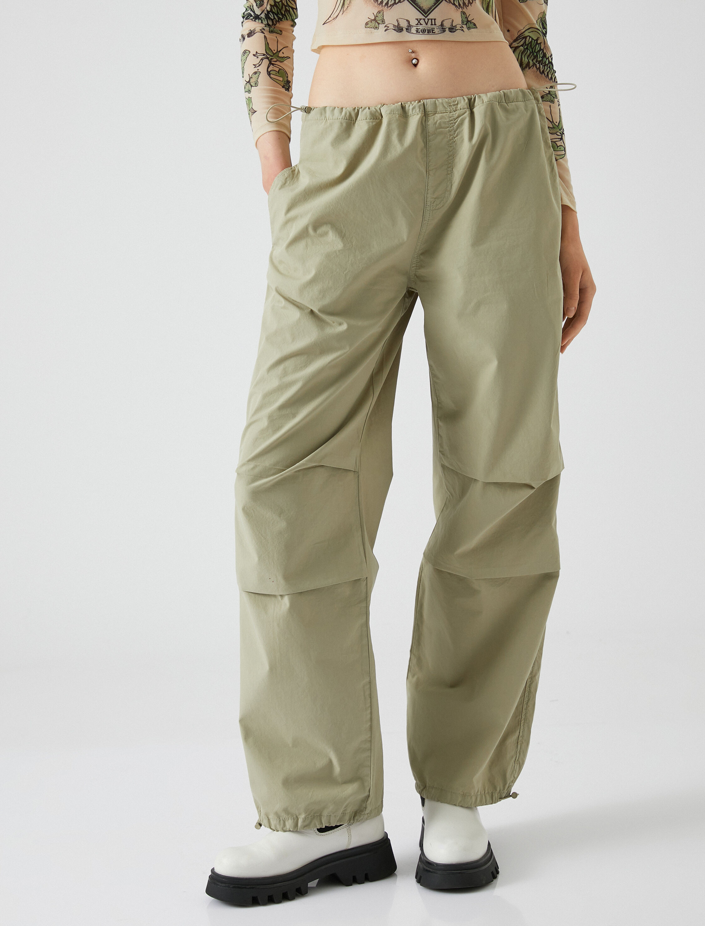   Paraşüt Pantolon Cep Detaylı Lastikli Stoperli Pamuklu