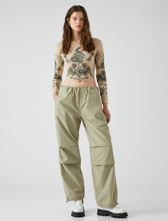  Paraşüt Pantolon Cep Detaylı Lastikli Stoperli Pamuklu