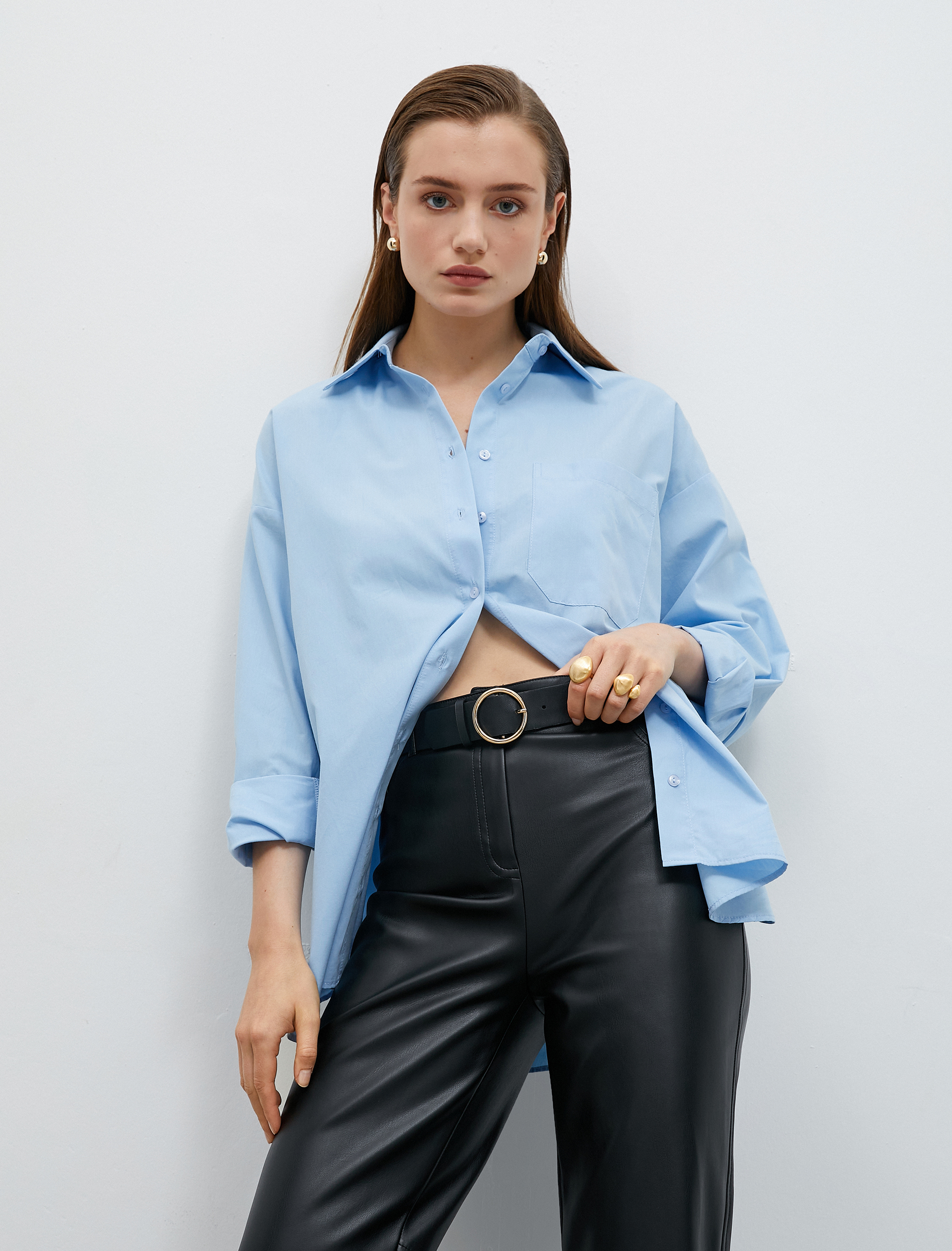   Pamuklu Oversize Gömlek Cep Detaylı