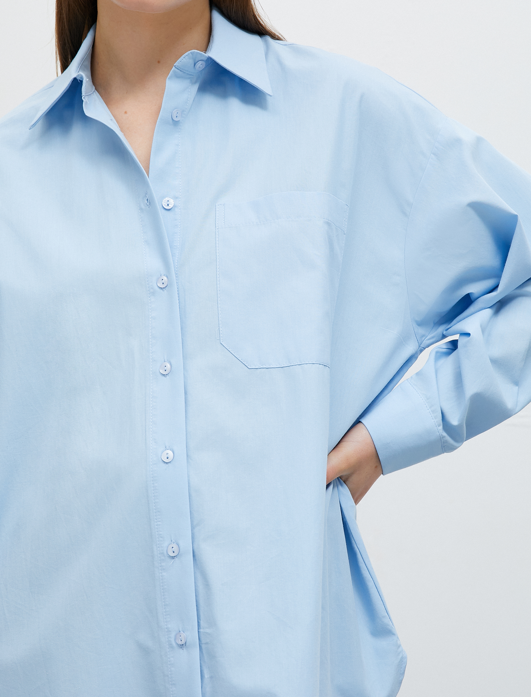   Pamuklu Oversize Gömlek Cep Detaylı